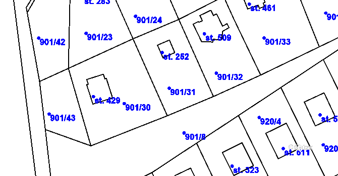 Parcela st. 901/31 v KÚ Rabyně, Katastrální mapa