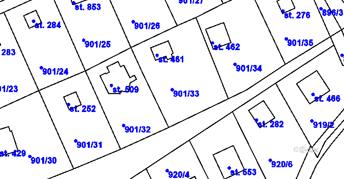Parcela st. 901/33 v KÚ Rabyně, Katastrální mapa