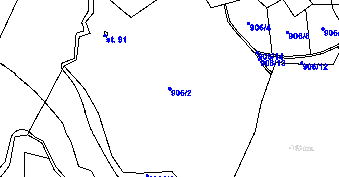 Parcela st. 906/2 v KÚ Rabyně, Katastrální mapa