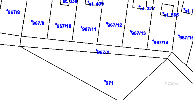 Parcela st. 967/1 v KÚ Rabyně, Katastrální mapa