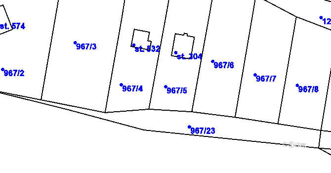 Parcela st. 967/5 v KÚ Rabyně, Katastrální mapa