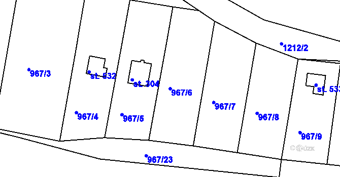 Parcela st. 967/6 v KÚ Rabyně, Katastrální mapa