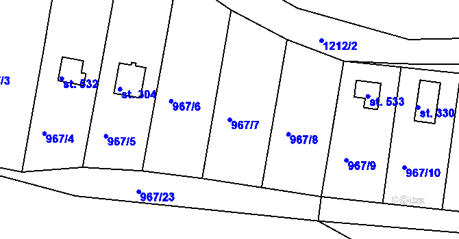 Parcela st. 967/7 v KÚ Rabyně, Katastrální mapa