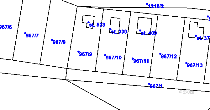 Parcela st. 967/10 v KÚ Rabyně, Katastrální mapa