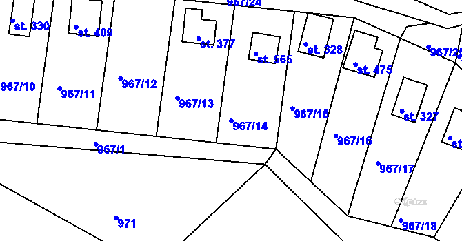 Parcela st. 967/14 v KÚ Rabyně, Katastrální mapa
