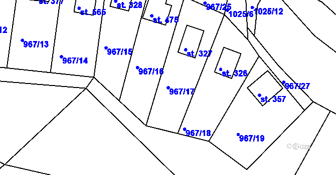 Parcela st. 967/17 v KÚ Rabyně, Katastrální mapa