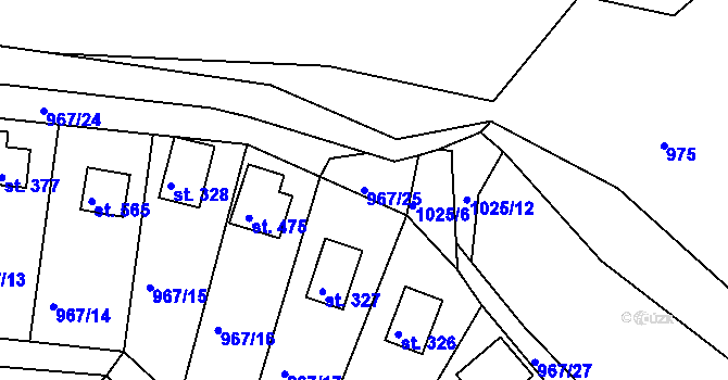 Parcela st. 967/25 v KÚ Rabyně, Katastrální mapa