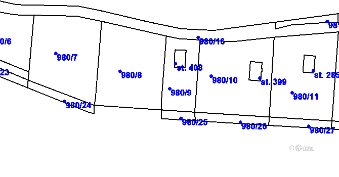 Parcela st. 980/9 v KÚ Rabyně, Katastrální mapa