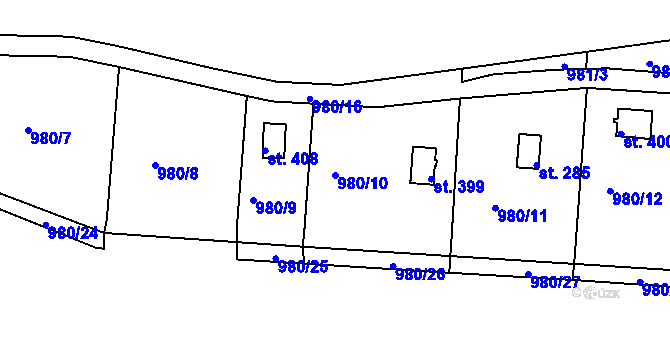 Parcela st. 980/10 v KÚ Rabyně, Katastrální mapa