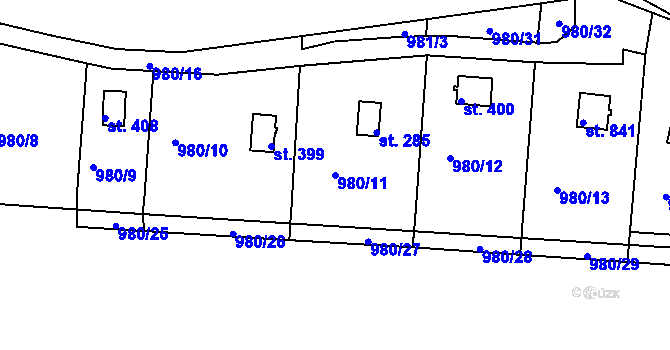 Parcela st. 980/11 v KÚ Rabyně, Katastrální mapa