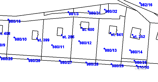 Parcela st. 980/12 v KÚ Rabyně, Katastrální mapa