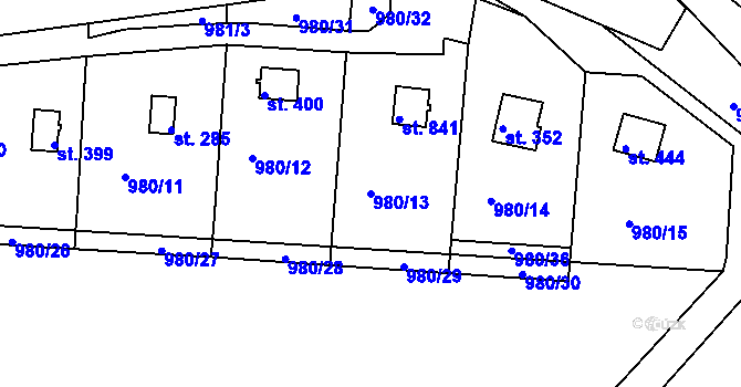 Parcela st. 980/13 v KÚ Rabyně, Katastrální mapa