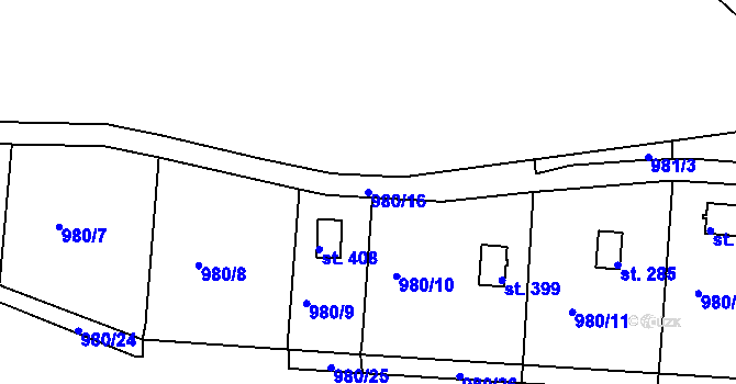 Parcela st. 980/16 v KÚ Rabyně, Katastrální mapa