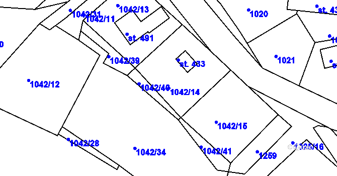 Parcela st. 1042/14 v KÚ Rabyně, Katastrální mapa