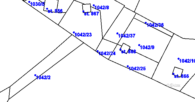 Parcela st. 1042/24 v KÚ Rabyně, Katastrální mapa