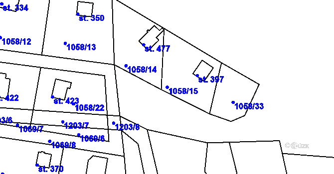 Parcela st. 1058/15 v KÚ Rabyně, Katastrální mapa