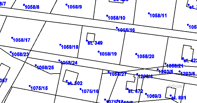 Parcela st. 1058/19 v KÚ Rabyně, Katastrální mapa