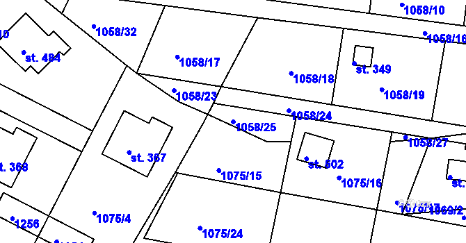 Parcela st. 1058/25 v KÚ Rabyně, Katastrální mapa