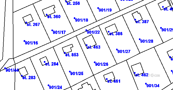 Parcela st. 463 v KÚ Rabyně, Katastrální mapa
