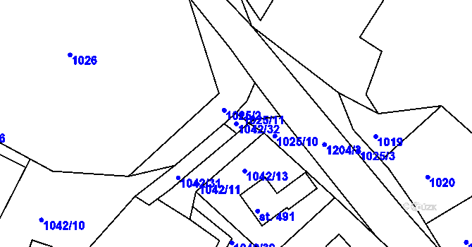 Parcela st. 1042/32 v KÚ Rabyně, Katastrální mapa
