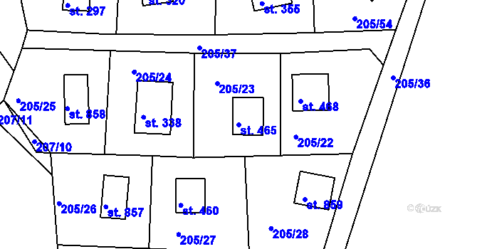 Parcela st. 465 v KÚ Rabyně, Katastrální mapa