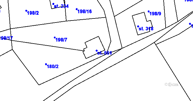 Parcela st. 551 v KÚ Rabyně, Katastrální mapa