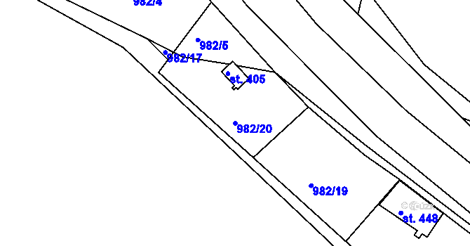 Parcela st. 982/20 v KÚ Rabyně, Katastrální mapa