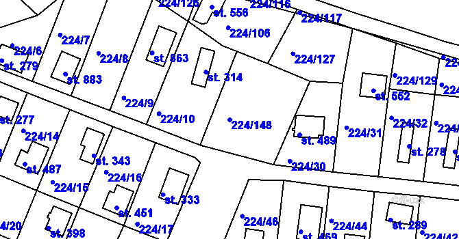 Parcela st. 224/148 v KÚ Rabyně, Katastrální mapa