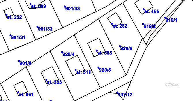Parcela st. 553 v KÚ Rabyně, Katastrální mapa