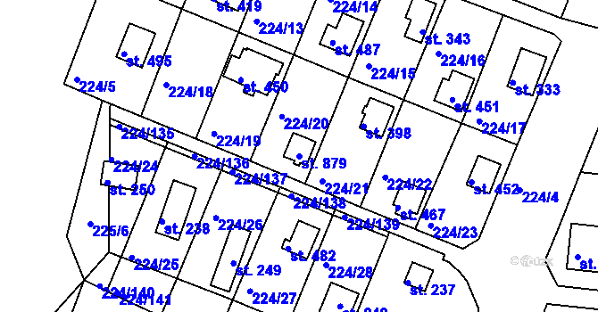 Parcela st. 879 v KÚ Rabyně, Katastrální mapa