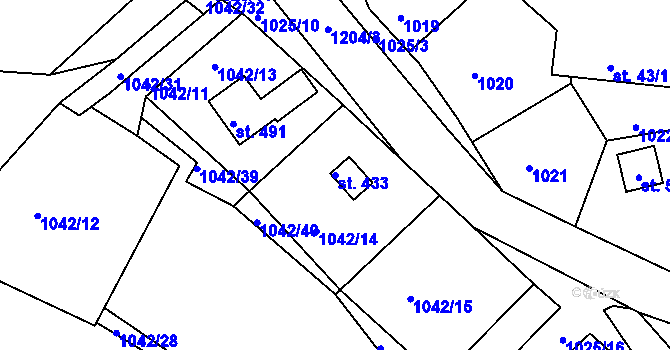 Parcela st. 433 v KÚ Rabyně, Katastrální mapa