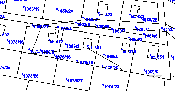 Parcela st. 881 v KÚ Rabyně, Katastrální mapa
