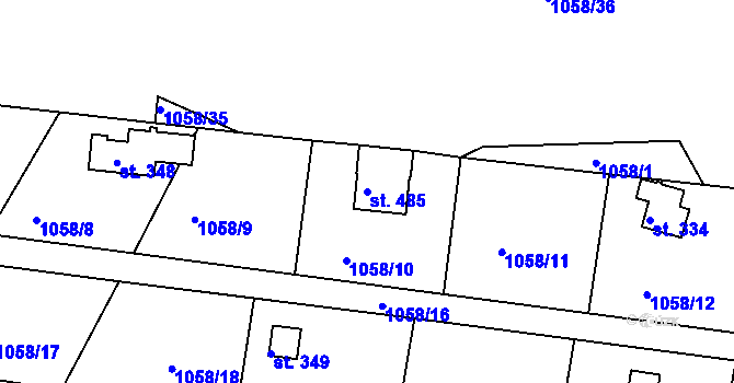 Parcela st. 485 v KÚ Rabyně, Katastrální mapa