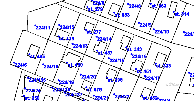 Parcela st. 487 v KÚ Rabyně, Katastrální mapa