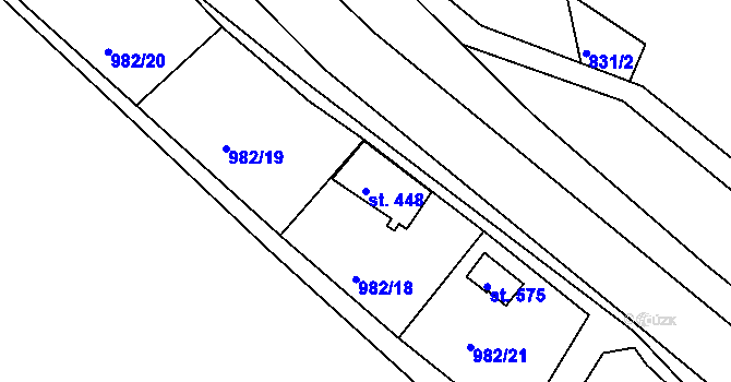 Parcela st. 448 v KÚ Rabyně, Katastrální mapa