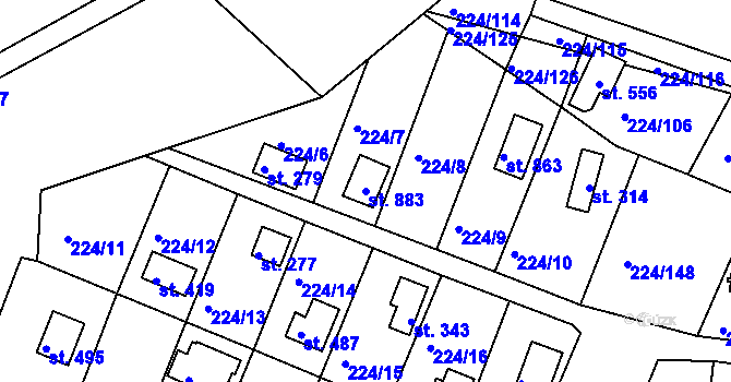 Parcela st. 883 v KÚ Rabyně, Katastrální mapa