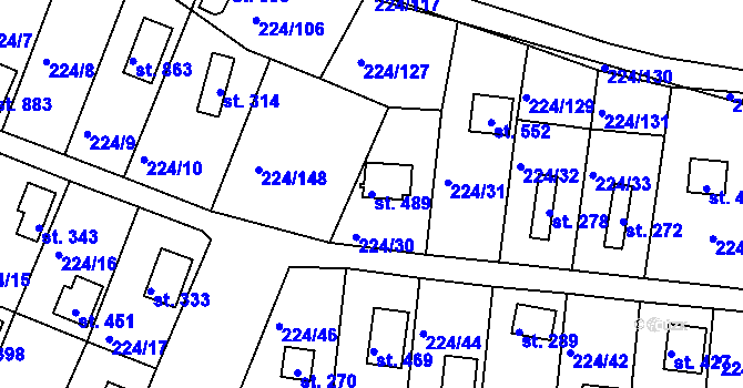 Parcela st. 489 v KÚ Rabyně, Katastrální mapa