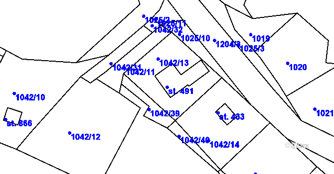 Parcela st. 491 v KÚ Rabyně, Katastrální mapa