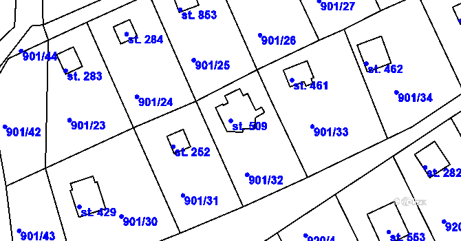 Parcela st. 509 v KÚ Rabyně, Katastrální mapa