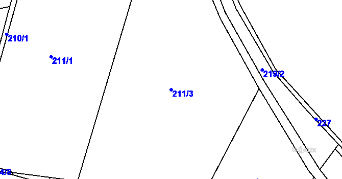 Parcela st. 211/3 v KÚ Rabyně, Katastrální mapa