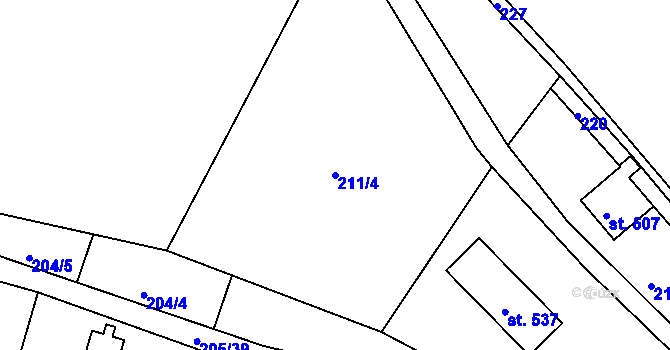 Parcela st. 211/4 v KÚ Rabyně, Katastrální mapa