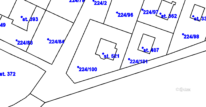 Parcela st. 521 v KÚ Rabyně, Katastrální mapa