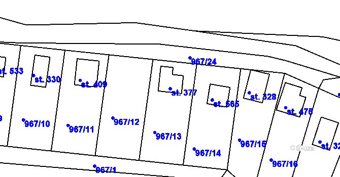 Parcela st. 377 v KÚ Rabyně, Katastrální mapa