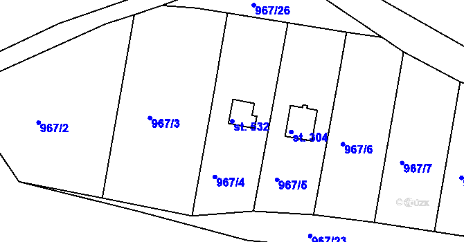 Parcela st. 532 v KÚ Rabyně, Katastrální mapa