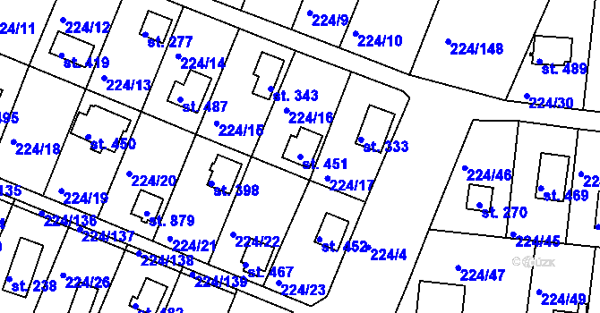 Parcela st. 451 v KÚ Rabyně, Katastrální mapa