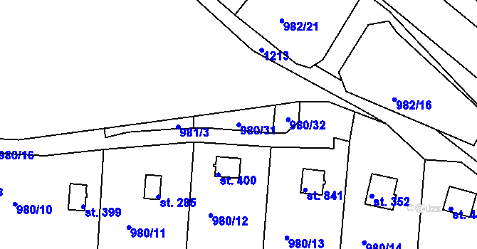 Parcela st. 980/31 v KÚ Rabyně, Katastrální mapa