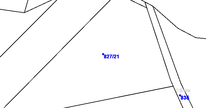 Parcela st. 827/21 v KÚ Rabyně, Katastrální mapa
