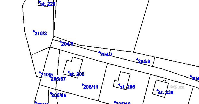 Parcela st. 204/7 v KÚ Rabyně, Katastrální mapa