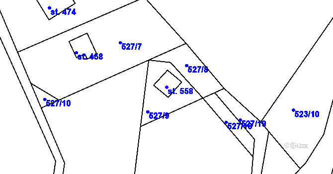 Parcela st. 558 v KÚ Rabyně, Katastrální mapa