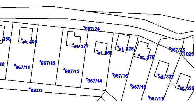 Parcela st. 565 v KÚ Rabyně, Katastrální mapa